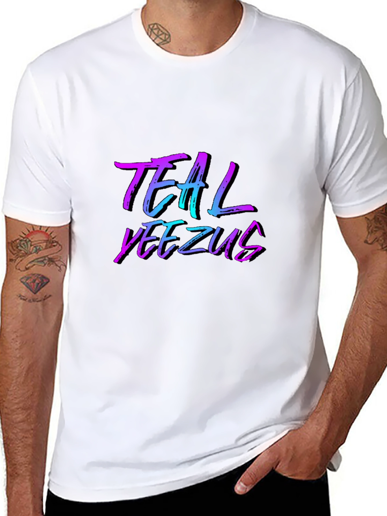 Teal Yeezus Graphic Print Black T-Shirt