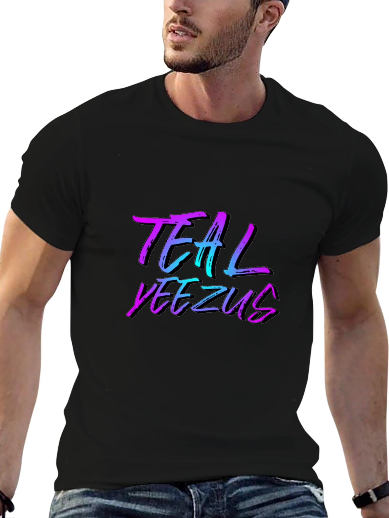Teal Yeezus Graphic Print Black T-Shirt