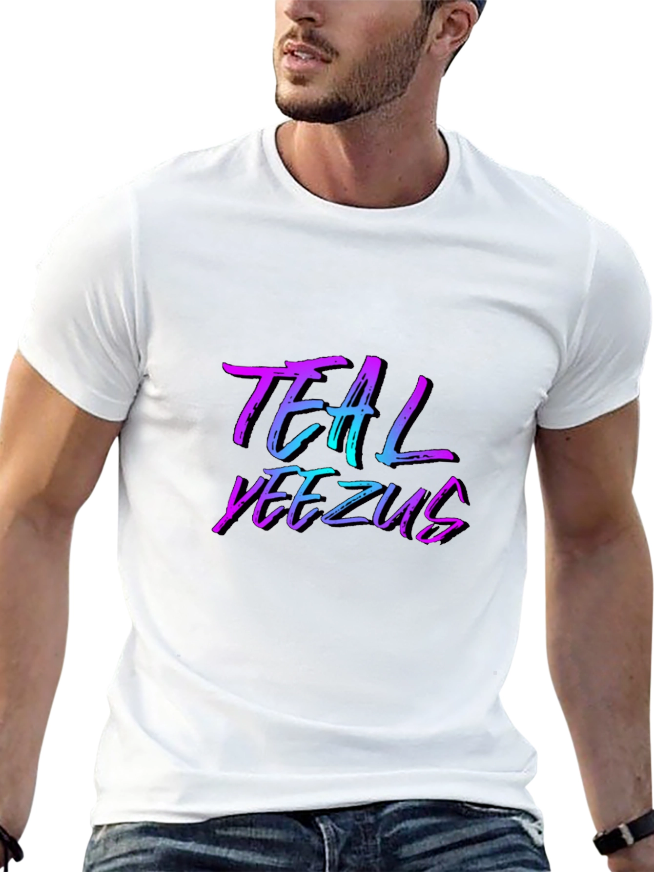Teal Yeezus Graphic Print Black T-Shirt