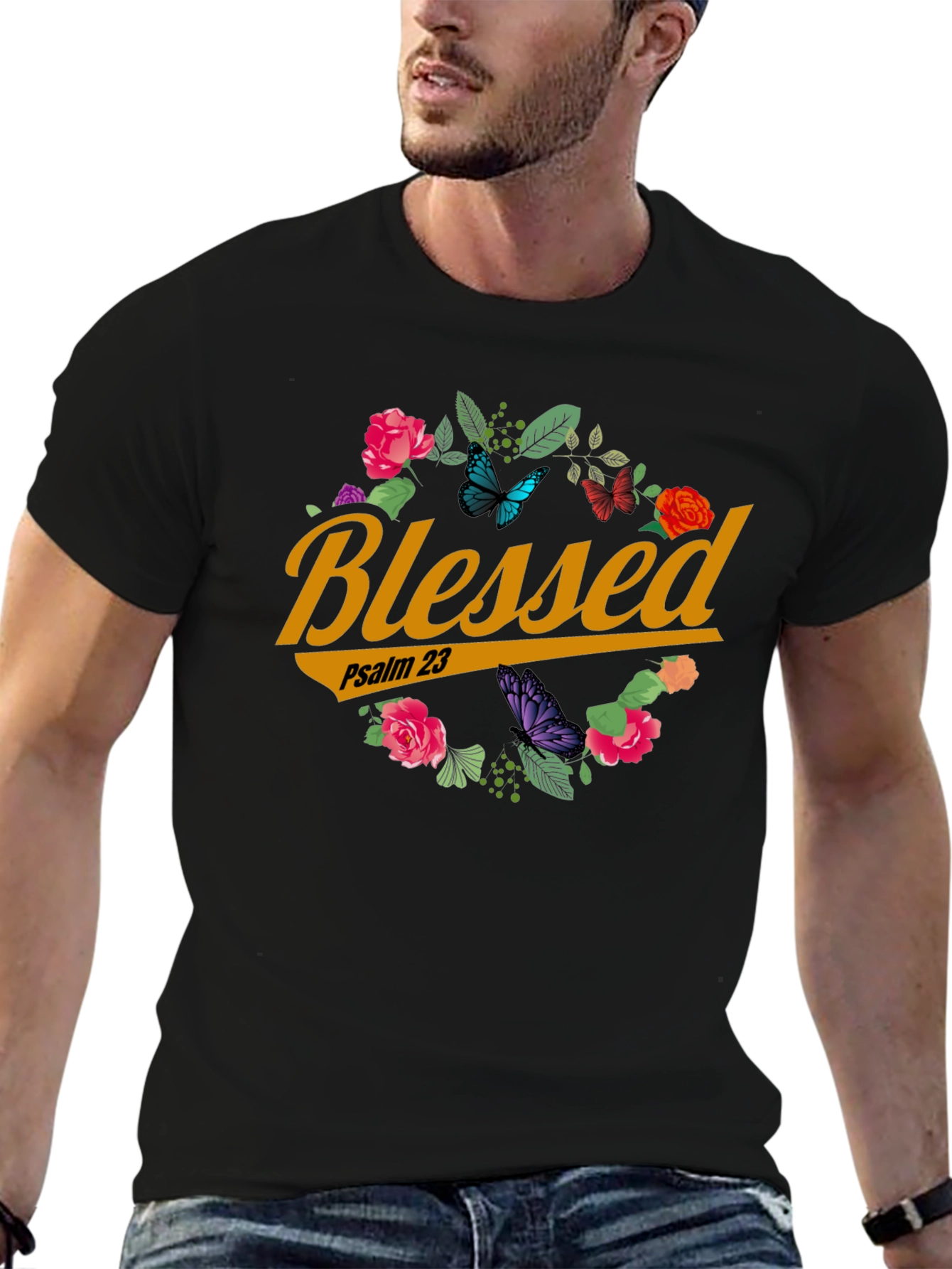 Blessed Psalm 23 Graphic Tee - Black