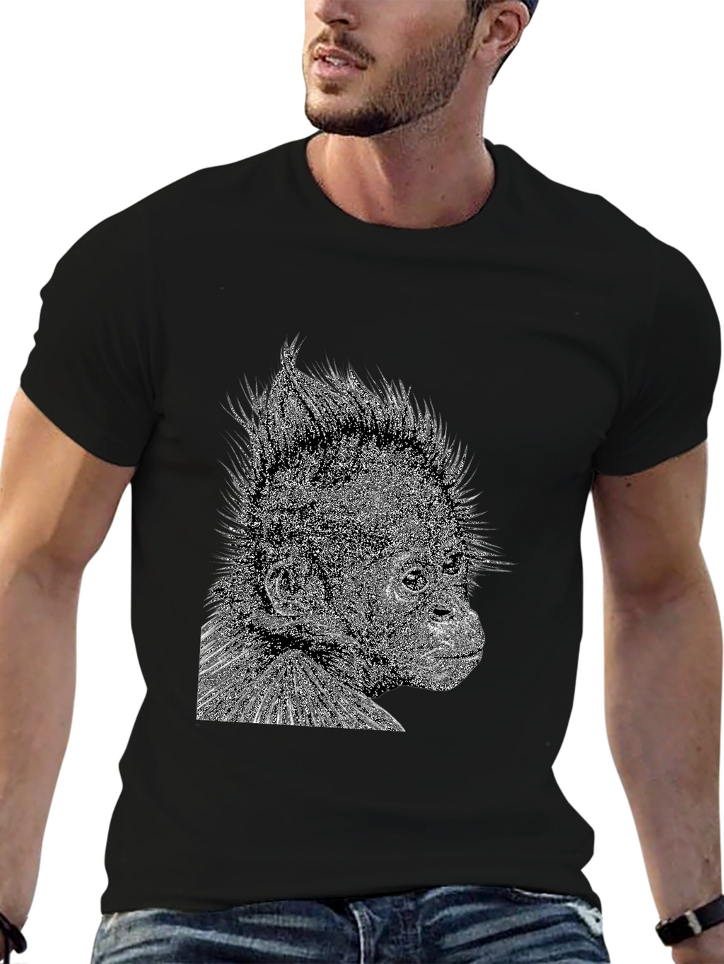 Black T-Shirt with Monkey Graphic
