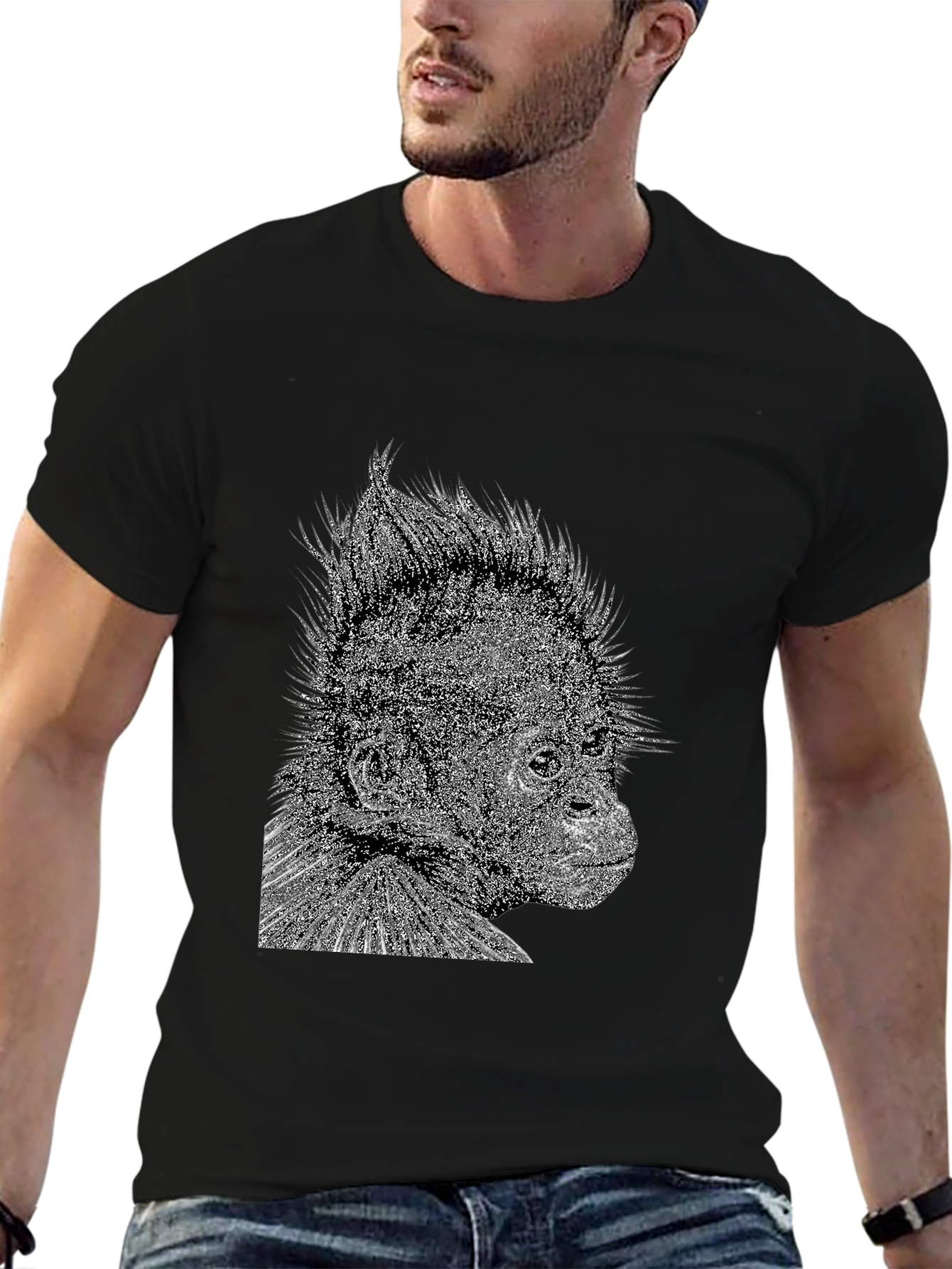 Black T-Shirt with Monkey Graphic