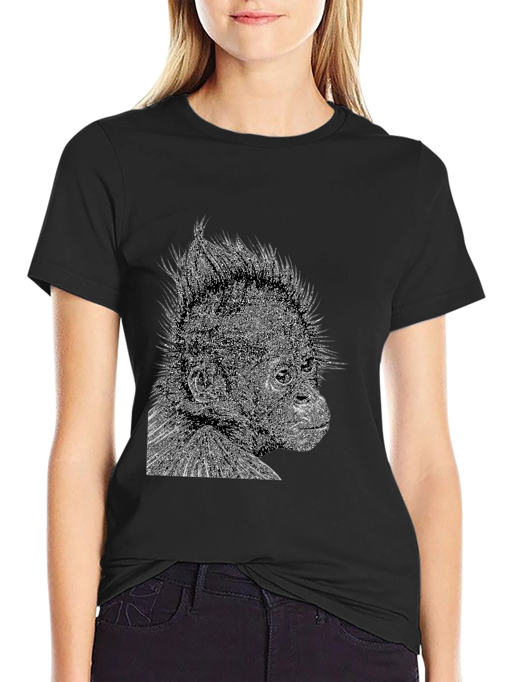 Black T-Shirt with Monkey Graphic