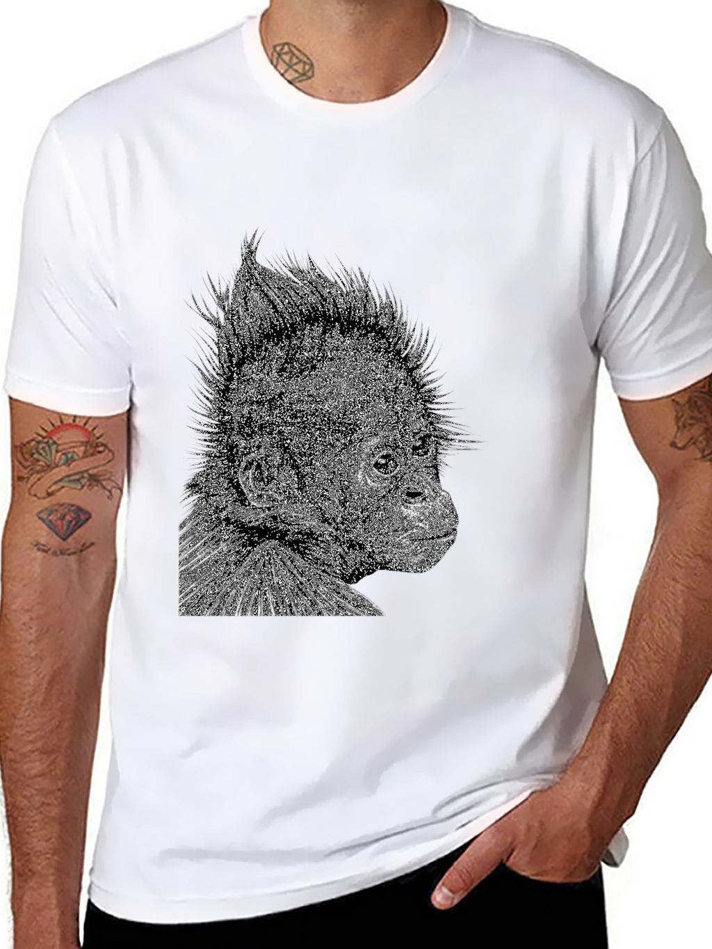 Black T-Shirt with Monkey Graphic