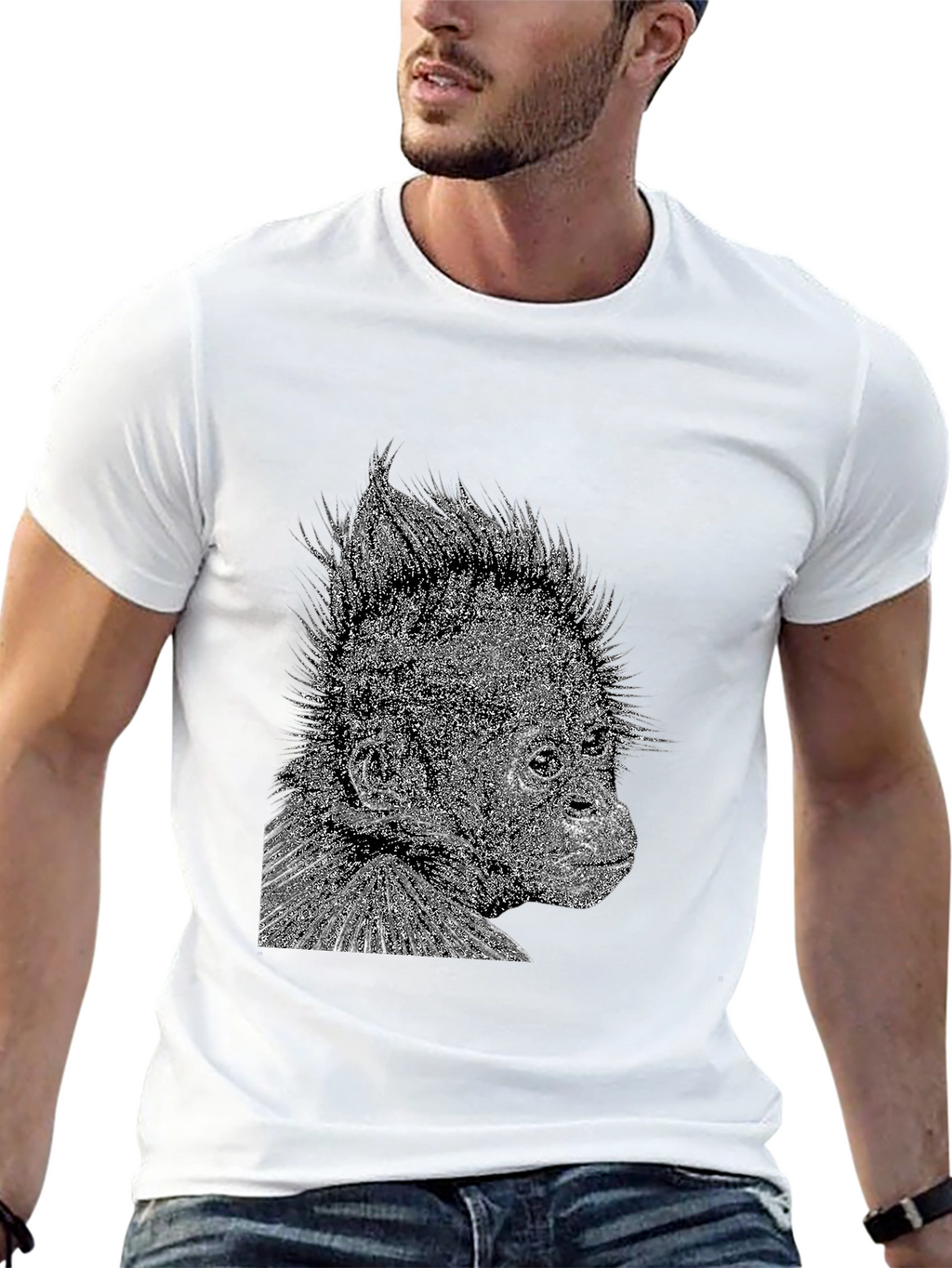 Black T-Shirt with Monkey Graphic
