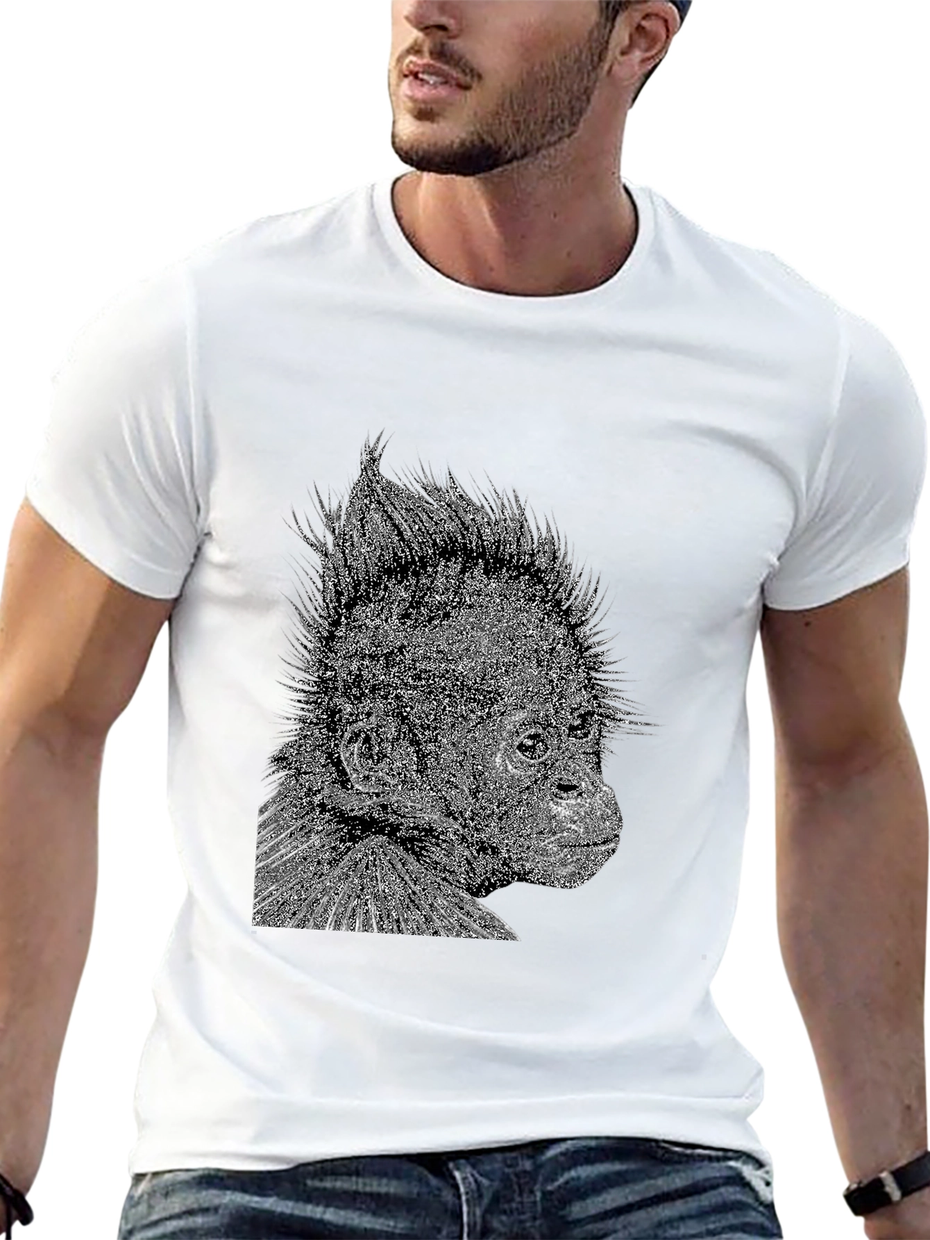 Black T-Shirt with Monkey Graphic