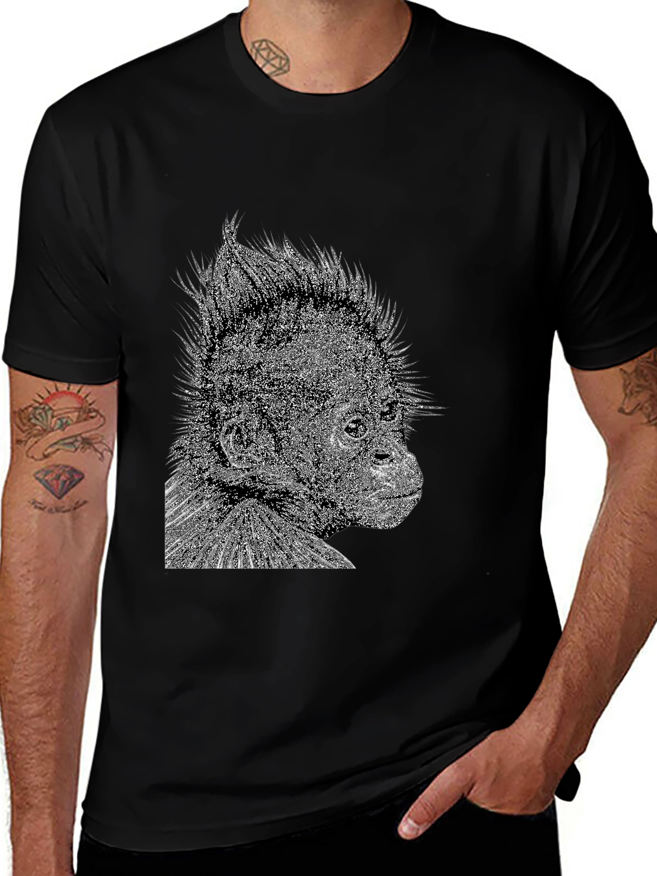 Black T-Shirt with Monkey Graphic