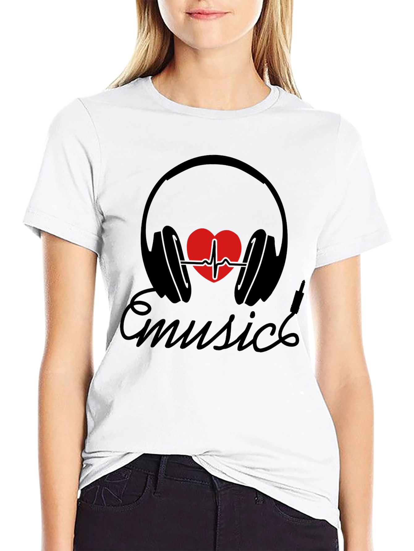 Music Heartbeat Headphones Black Tee