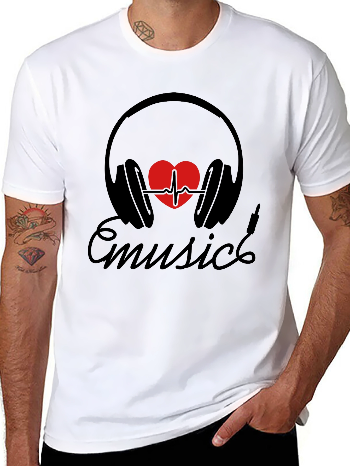 Music Heartbeat Headphones Black Tee