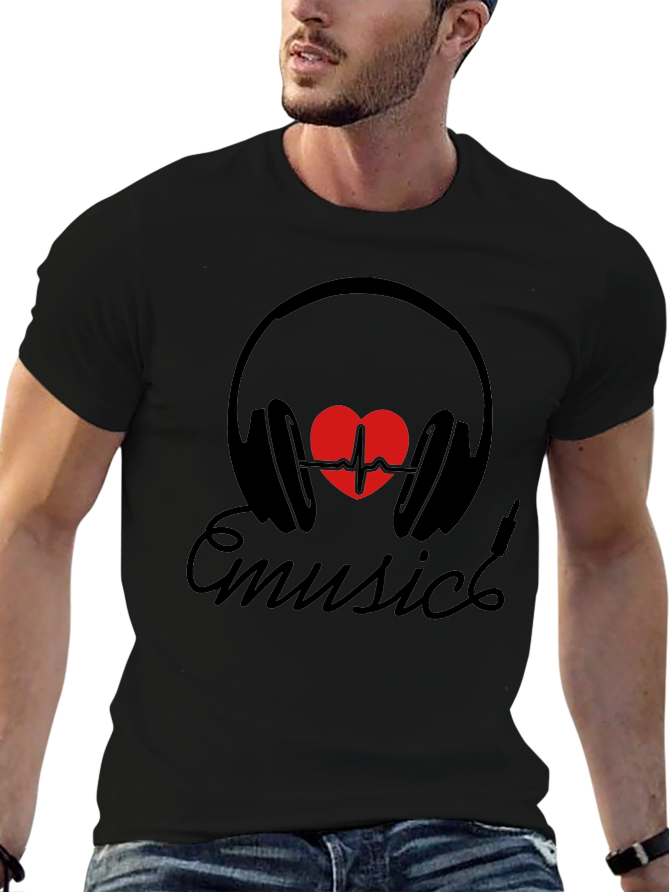 Music Heartbeat Headphones Black Tee