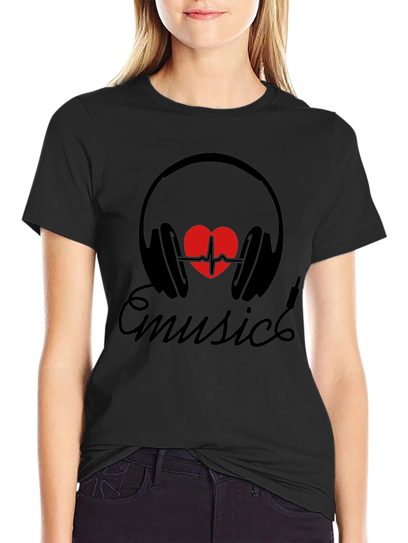 Music Heartbeat Headphones Black Tee