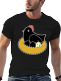 Funny Hen and Eggs Graphic T-Shirt - Black