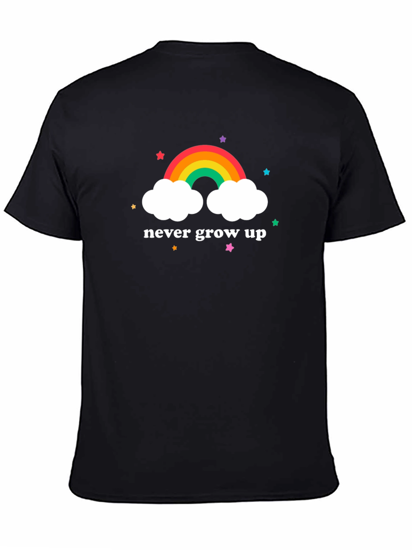 Never Grow Up Rainbow Cloud Graphic Tee