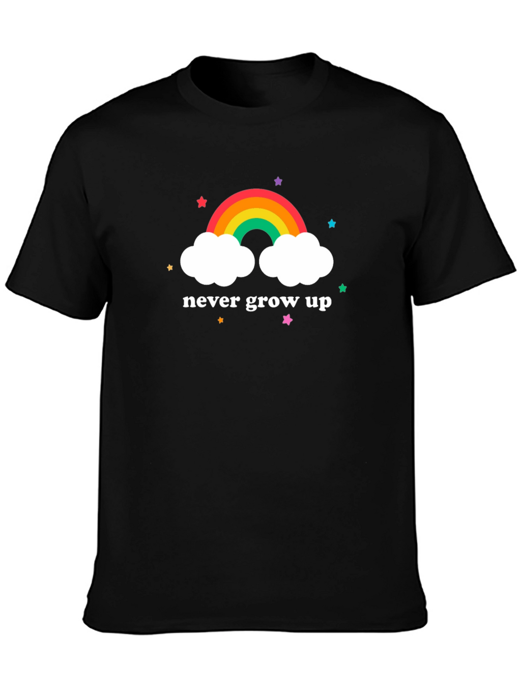 Never Grow Up Rainbow Cloud Graphic Tee