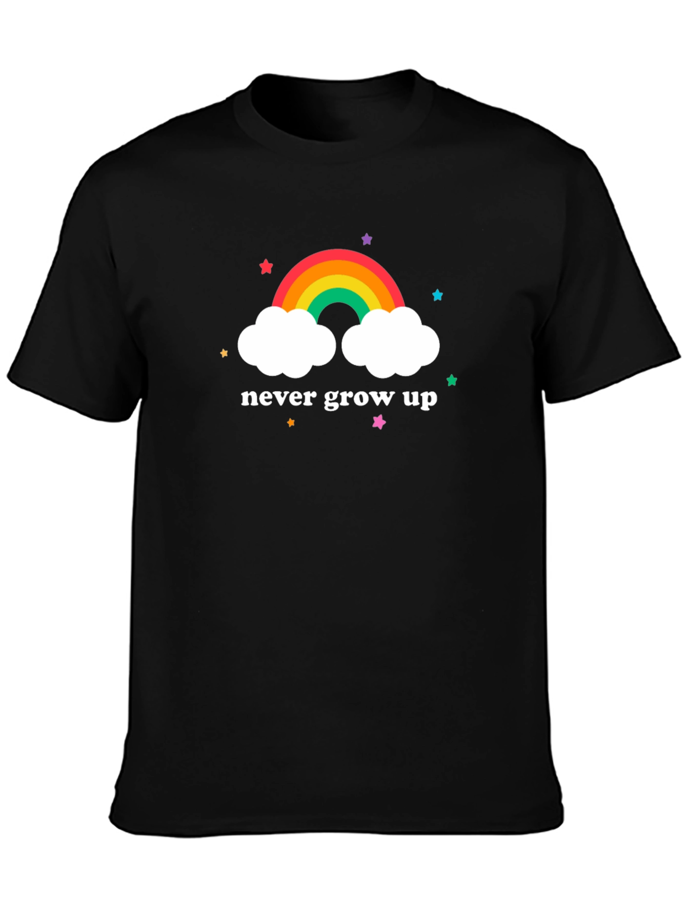 Never Grow Up Rainbow Cloud Graphic Tee