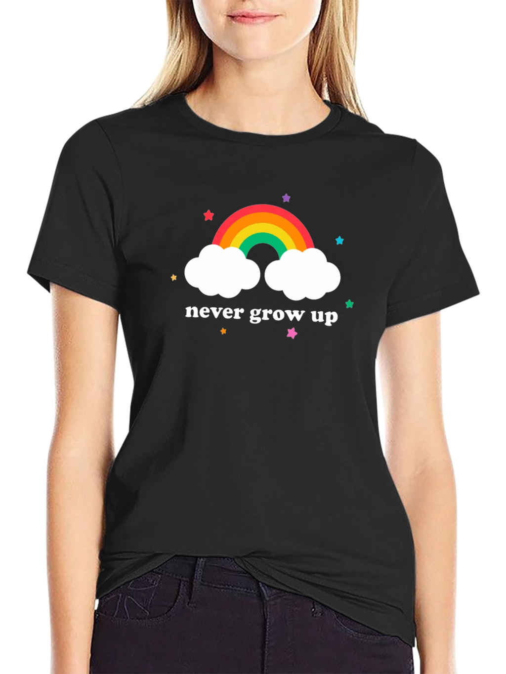 Never Grow Up Rainbow Cloud Graphic Tee
