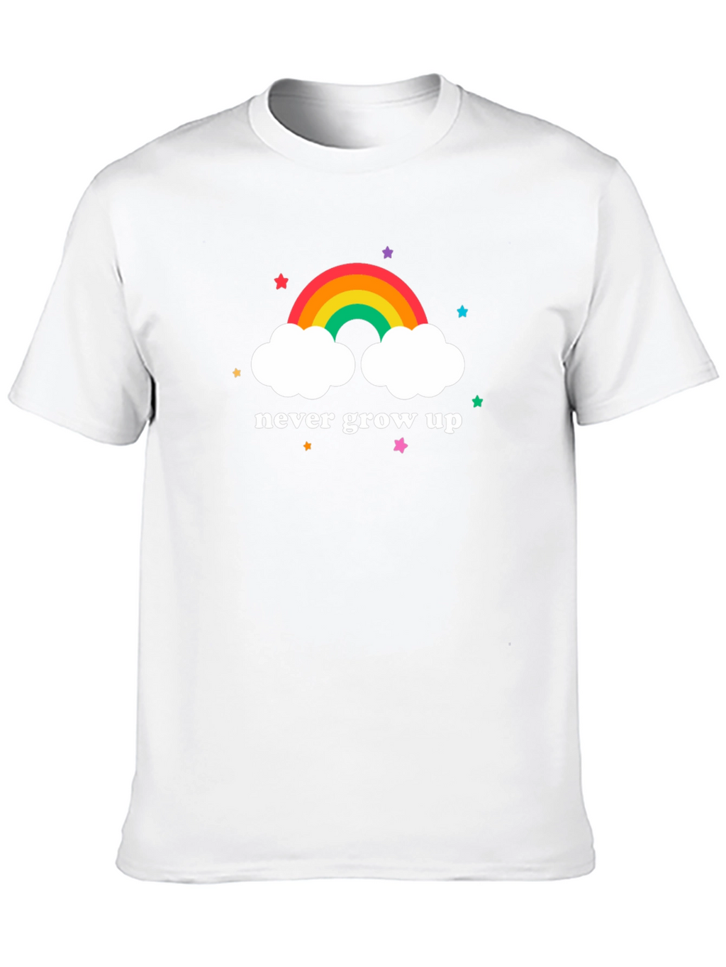 Never Grow Up Rainbow Cloud Graphic Tee