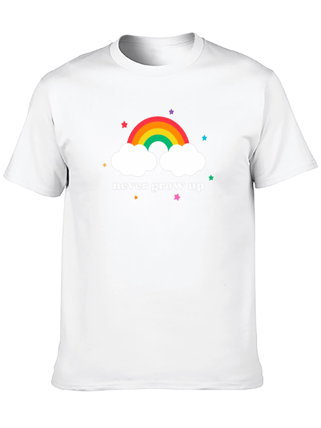 Never Grow Up Rainbow Cloud Graphic Tee