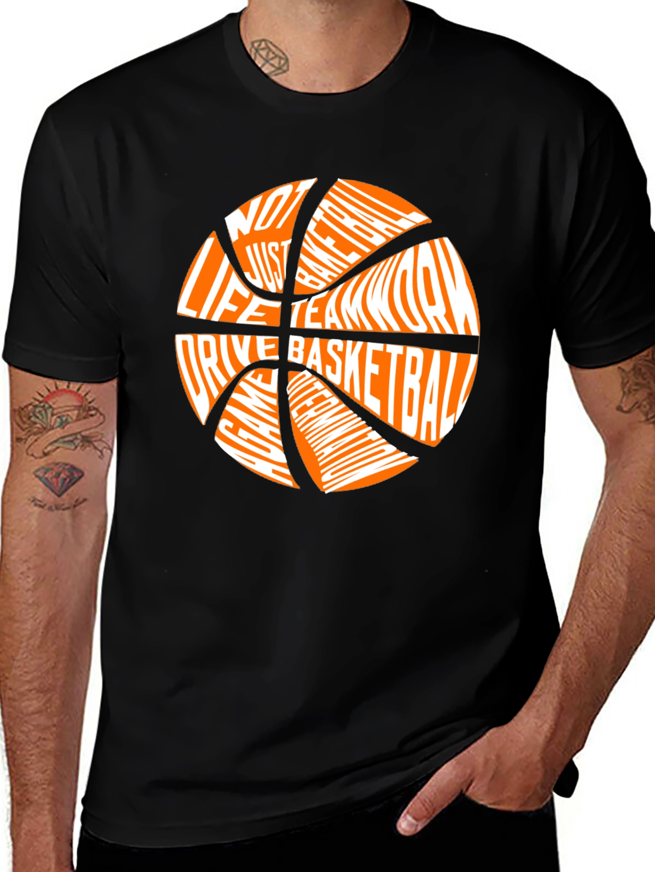 Basketball Word Art Graphic T-Shirt - Mens Black Tee