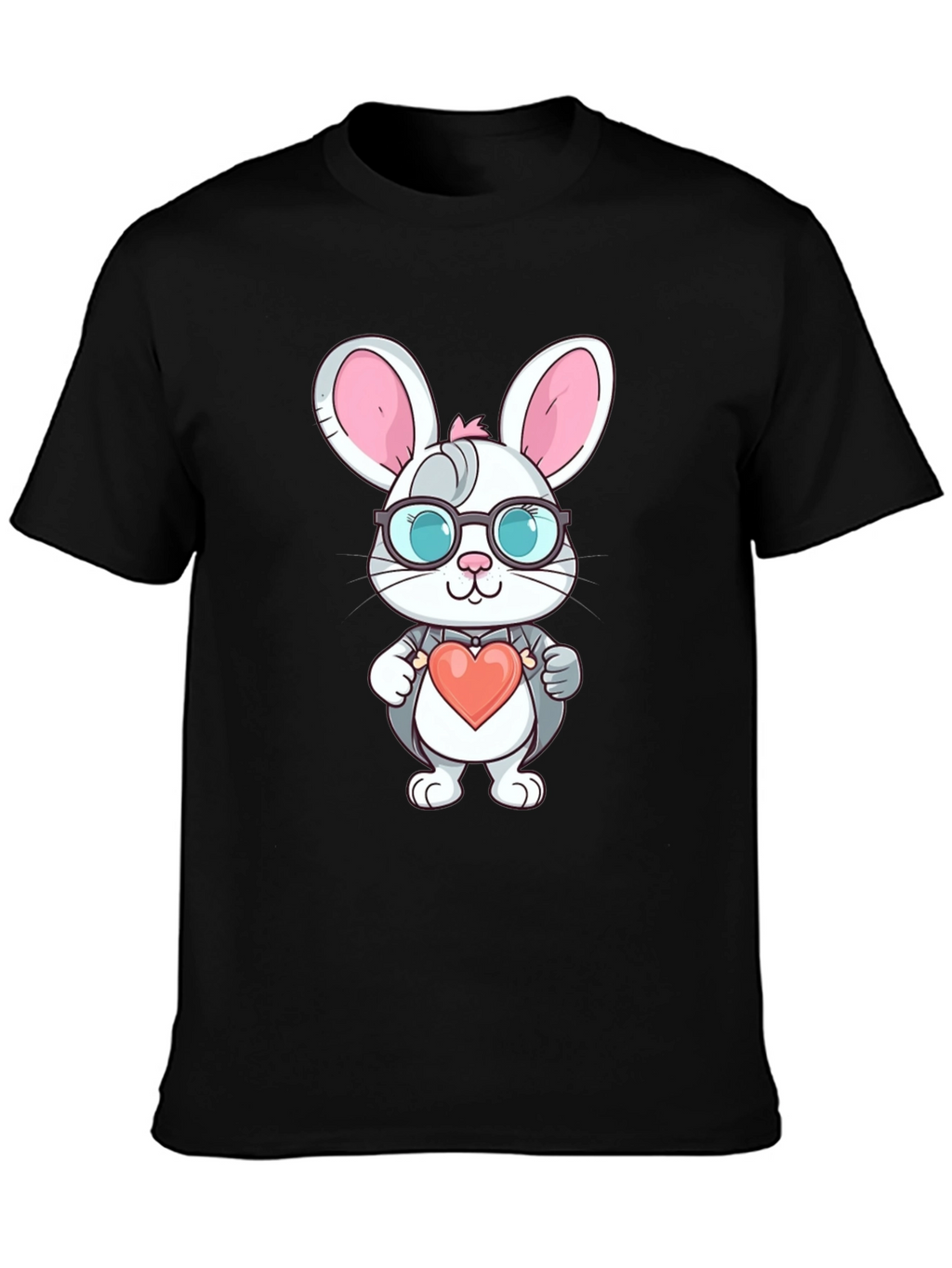 Cute Bunny Heart Valentines Black T-Shirt