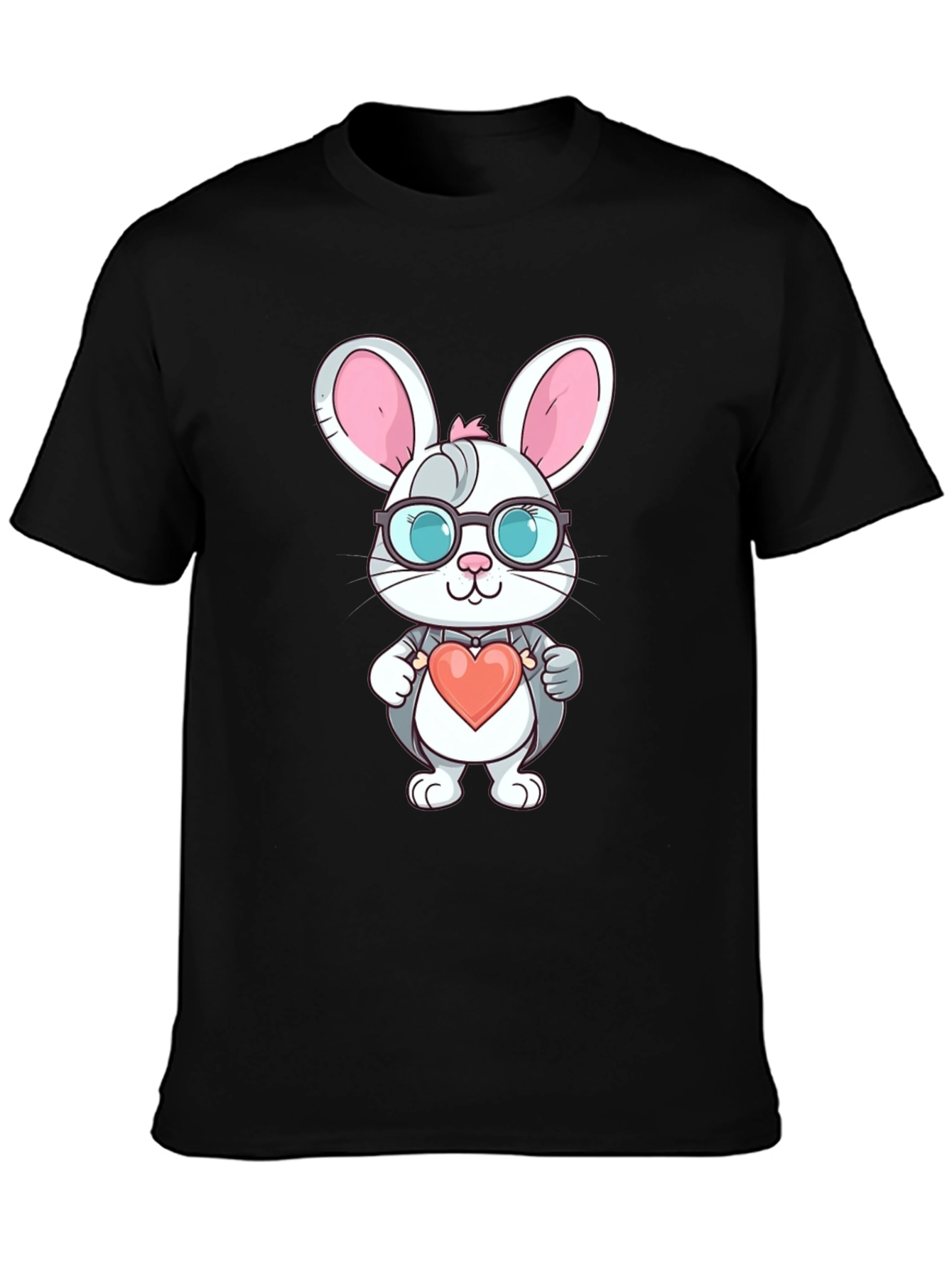 Cute Bunny Heart Valentines Black T-Shirt