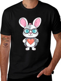 Cute Bunny Heart Valentines Black T-Shirt