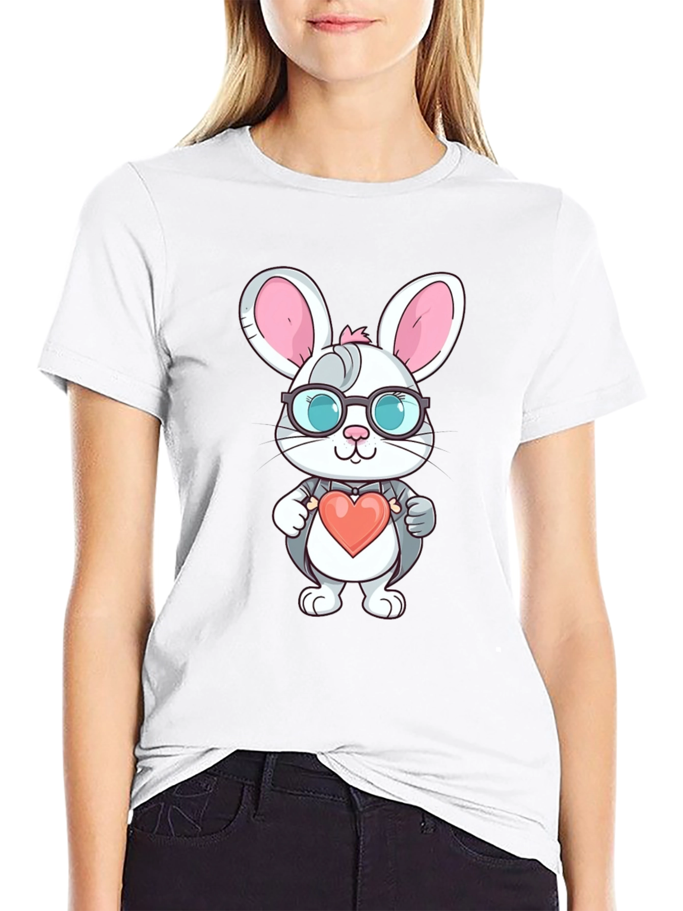 Cute Bunny Heart Valentines Black T-Shirt