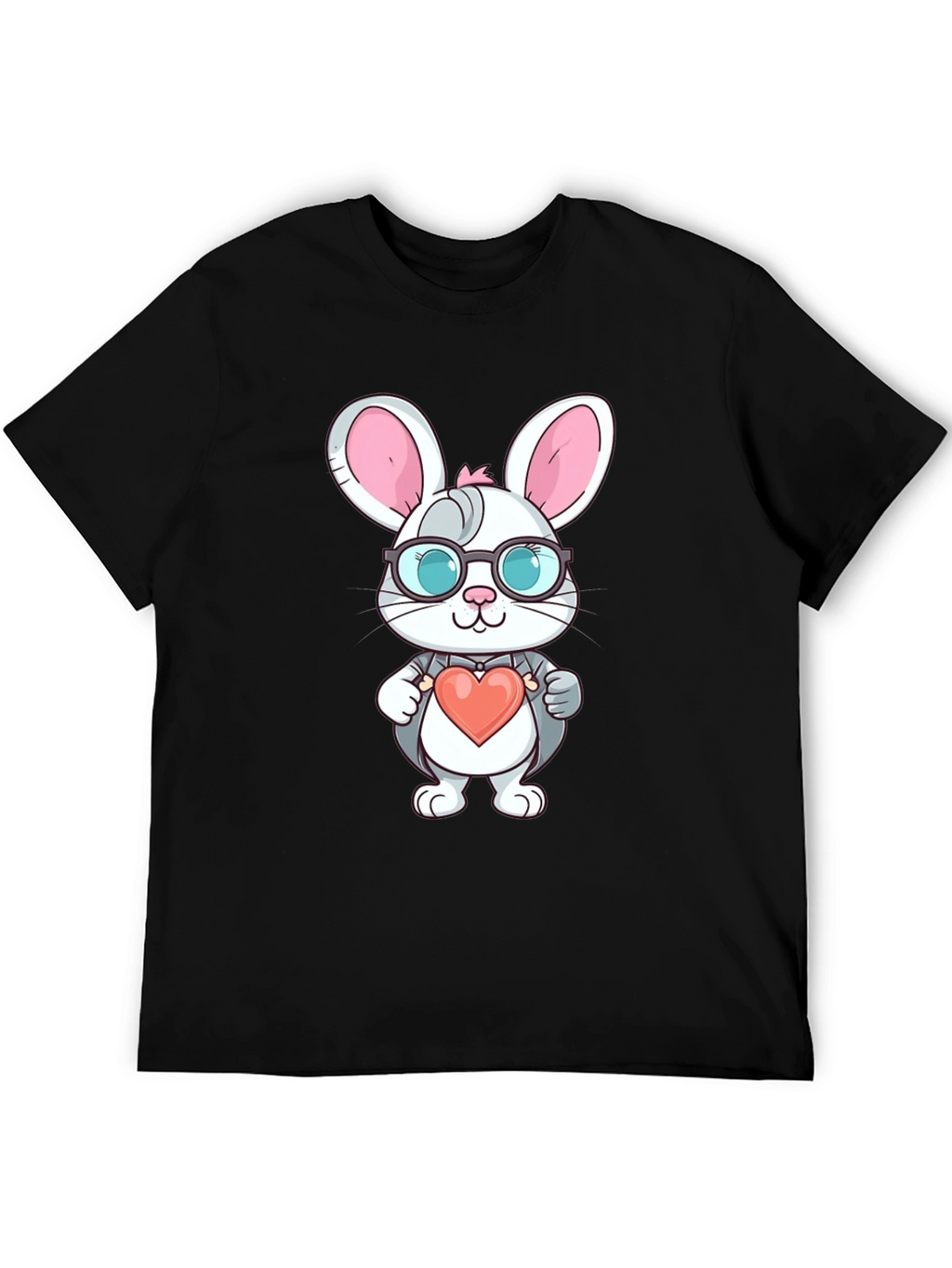 Cute Bunny Heart Valentines Black T-Shirt