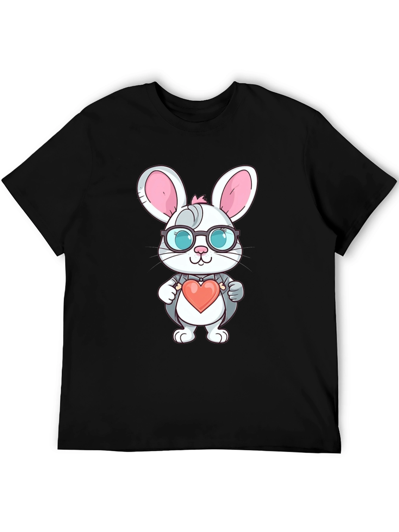 Cute Bunny Heart Valentines Black T-Shirt