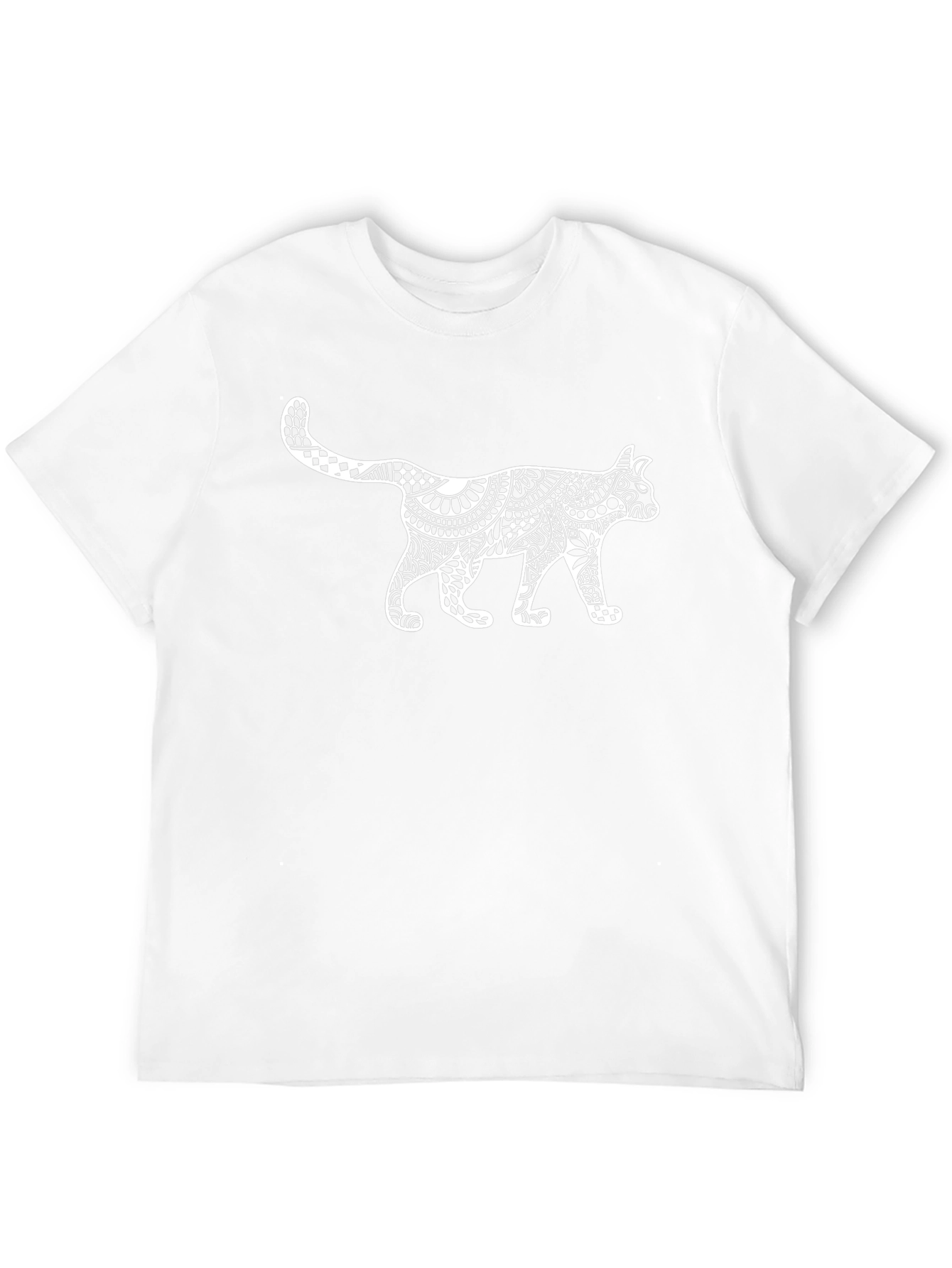 Black T-Shirt with White Cat Zentangle Art