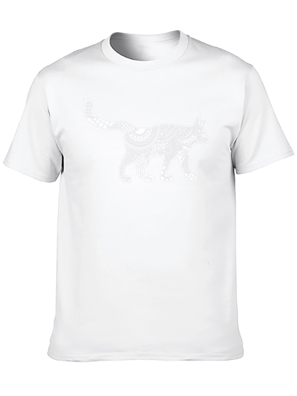 Black T-Shirt with White Cat Zentangle Art