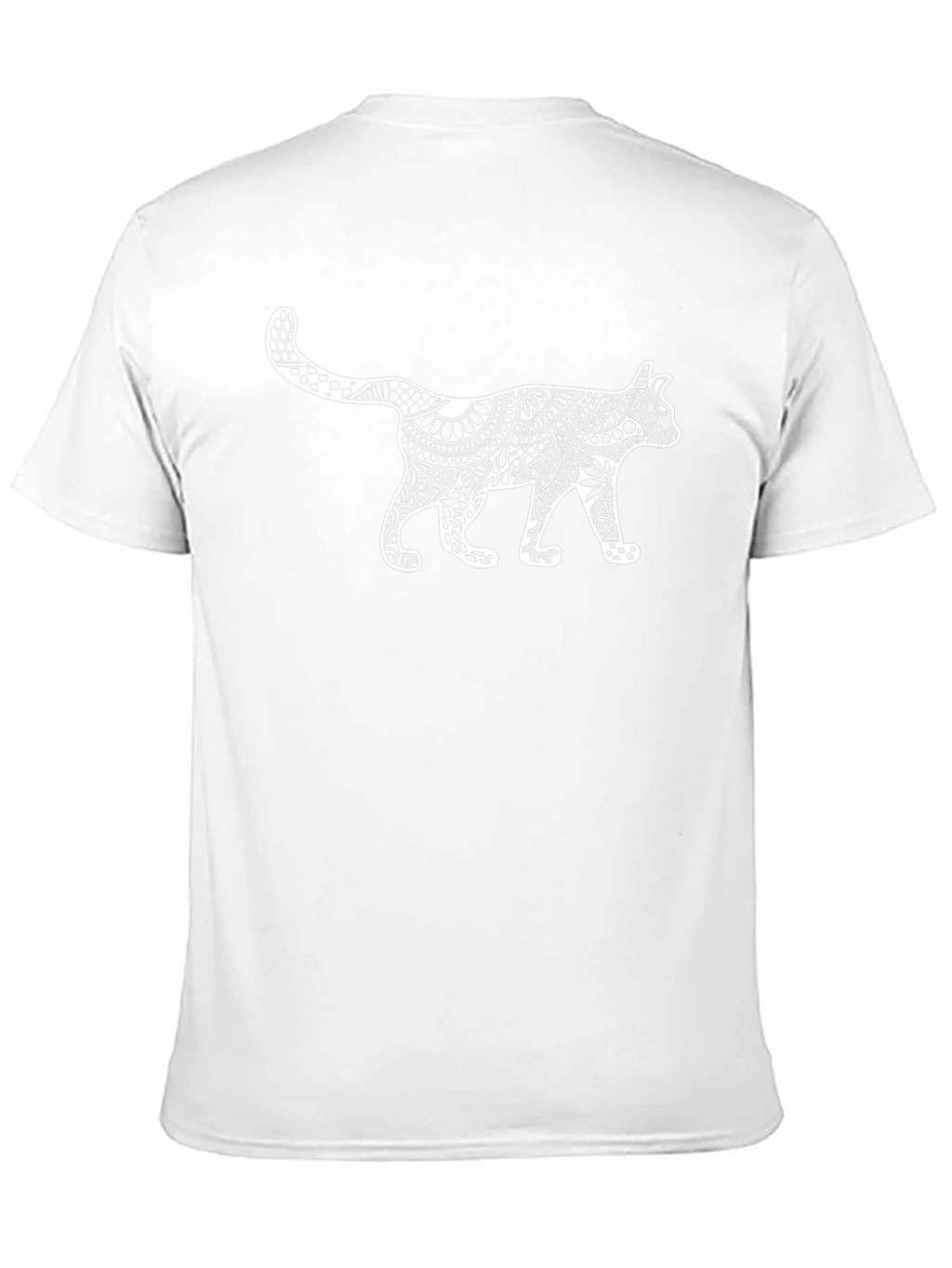 Black T-Shirt with White Cat Zentangle Art