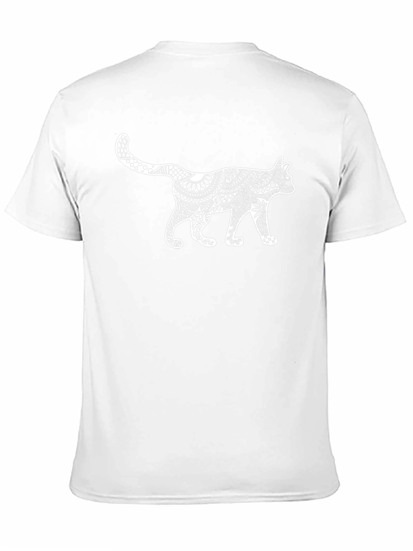 Black T-Shirt with White Cat Zentangle Art