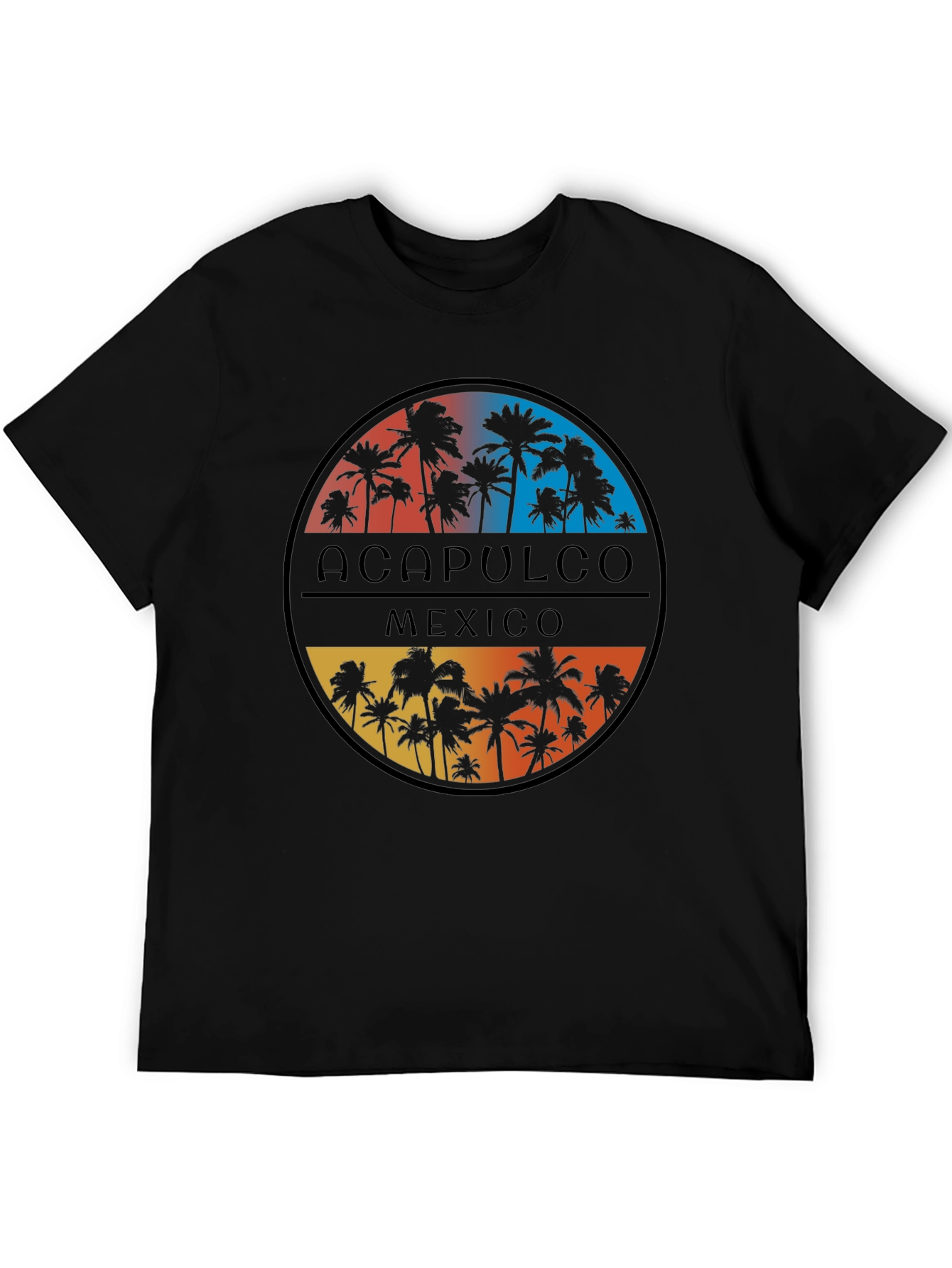 Acapulco Mexico Palm Tree Graphic Tee - Black
