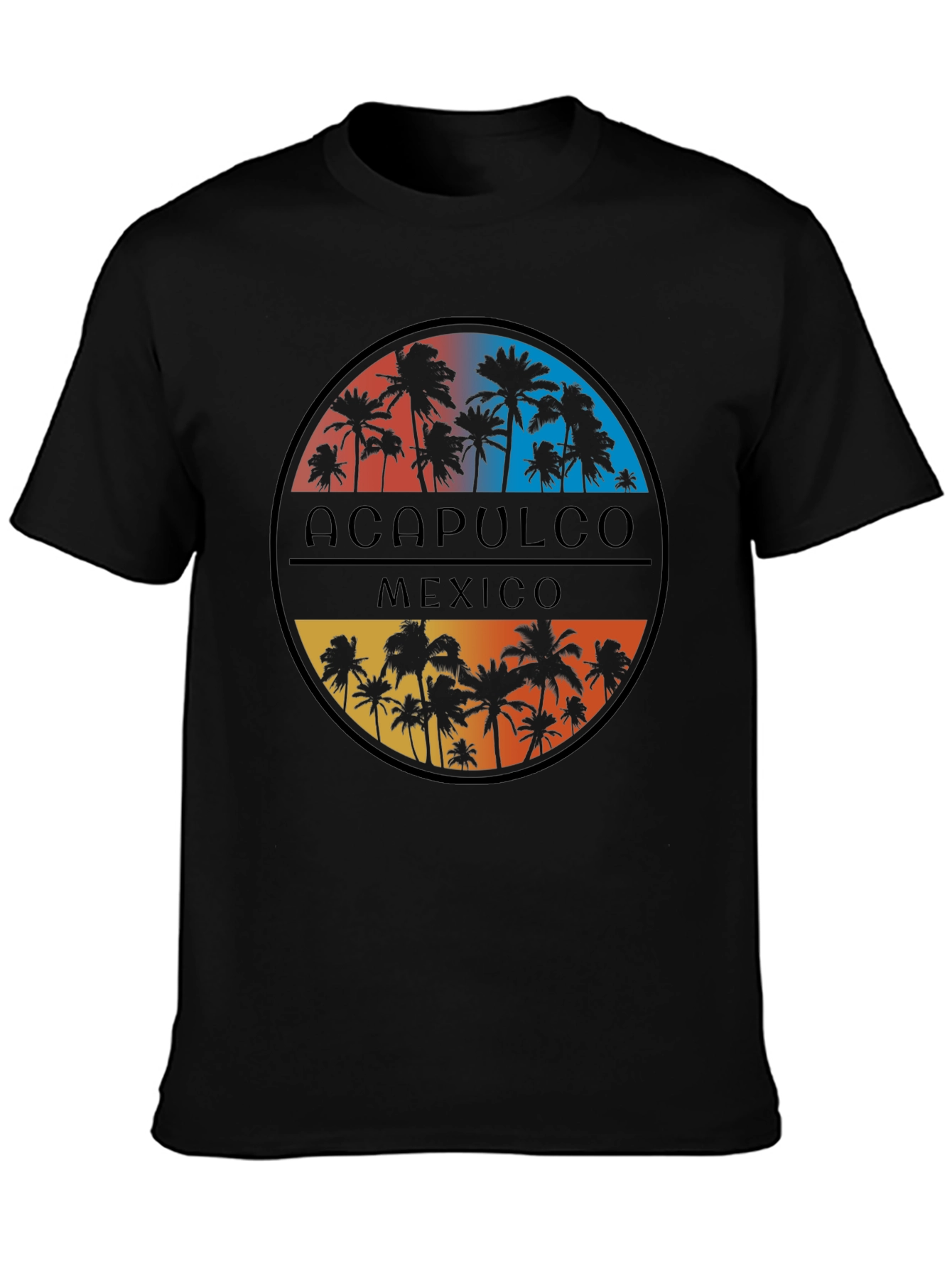 Acapulco Mexico Palm Tree Graphic Tee - Black
