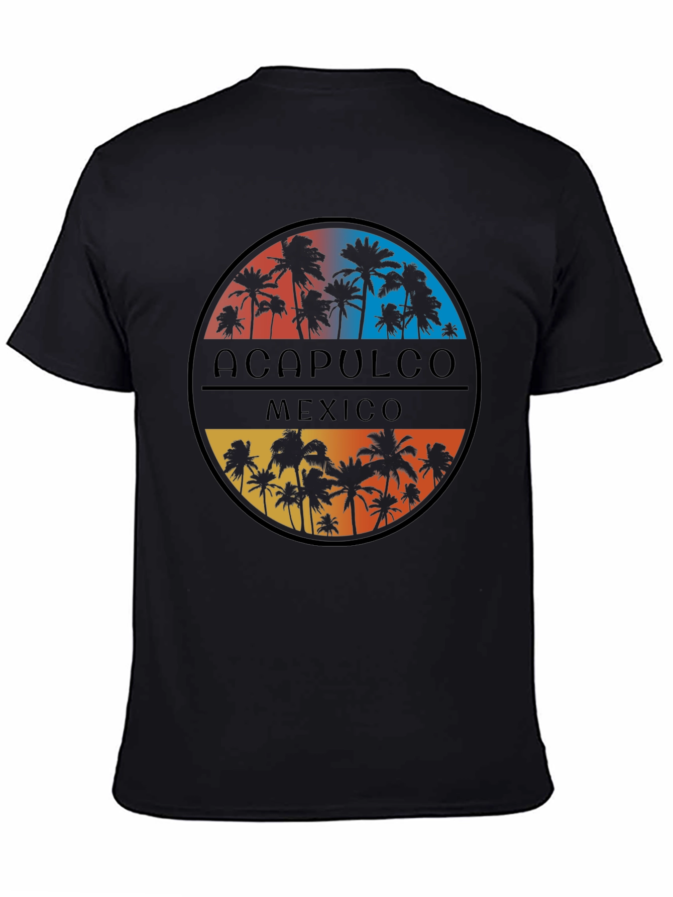 Acapulco Mexico Palm Tree Graphic Tee - Black