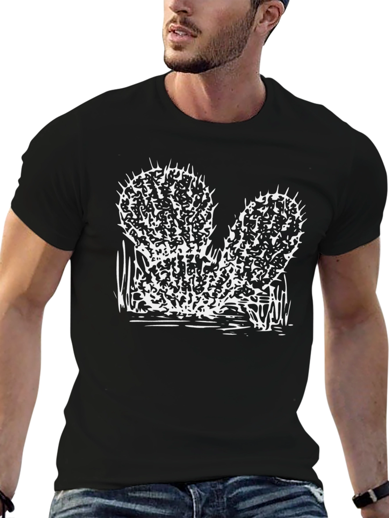Cactus Graphic Tee - Black Cotton T-Shirt