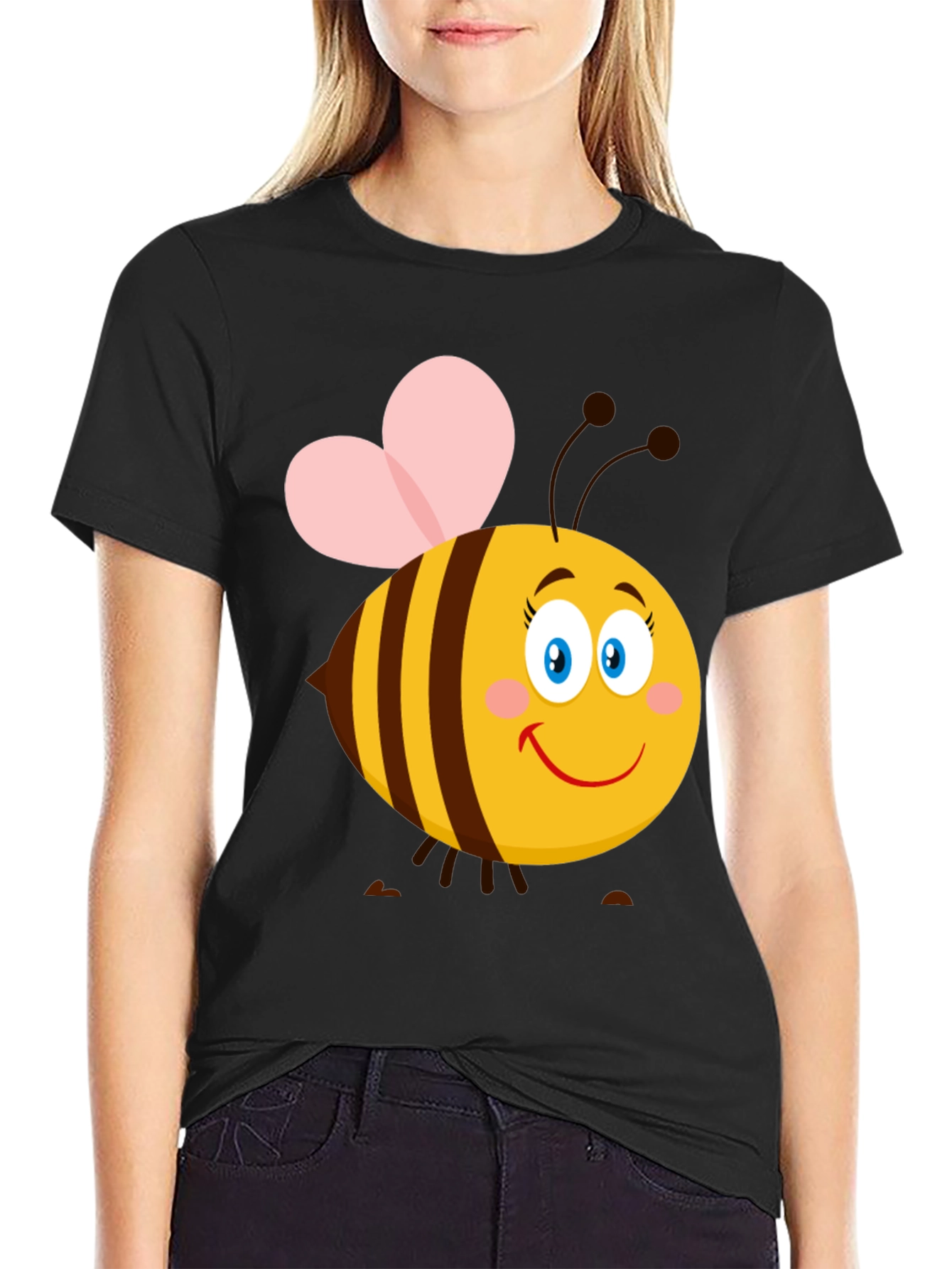 Cartoon Bee Graphic T-Shirt | Black