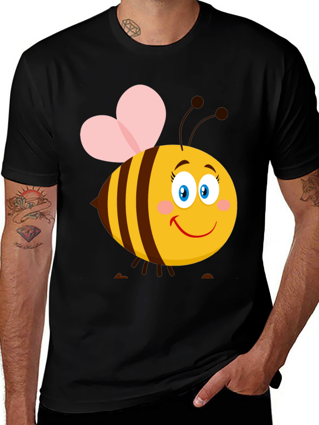 Cartoon Bee Graphic T-Shirt | Black