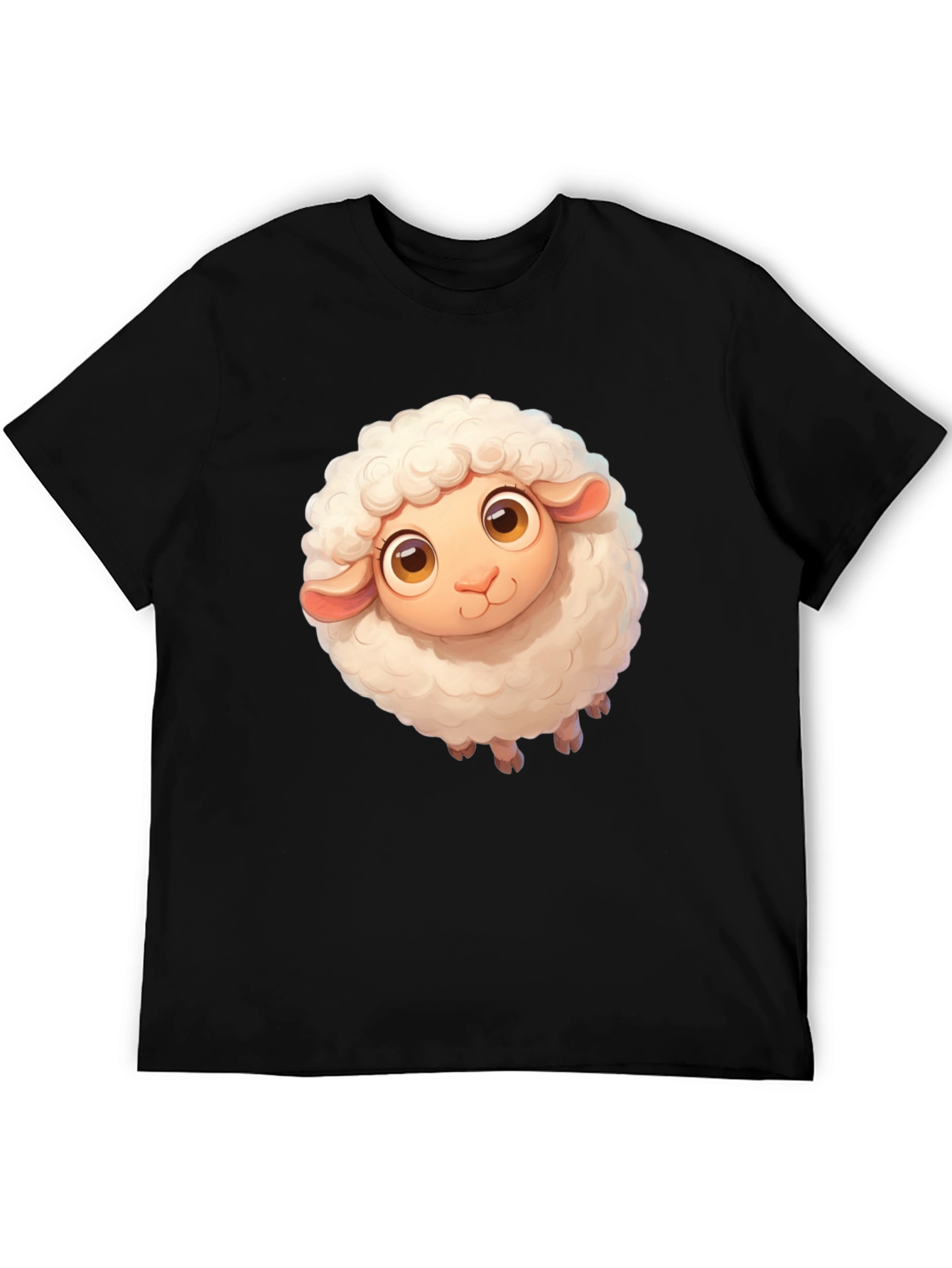 Cute Sheep Graphic Tee - Black Cotton Blend