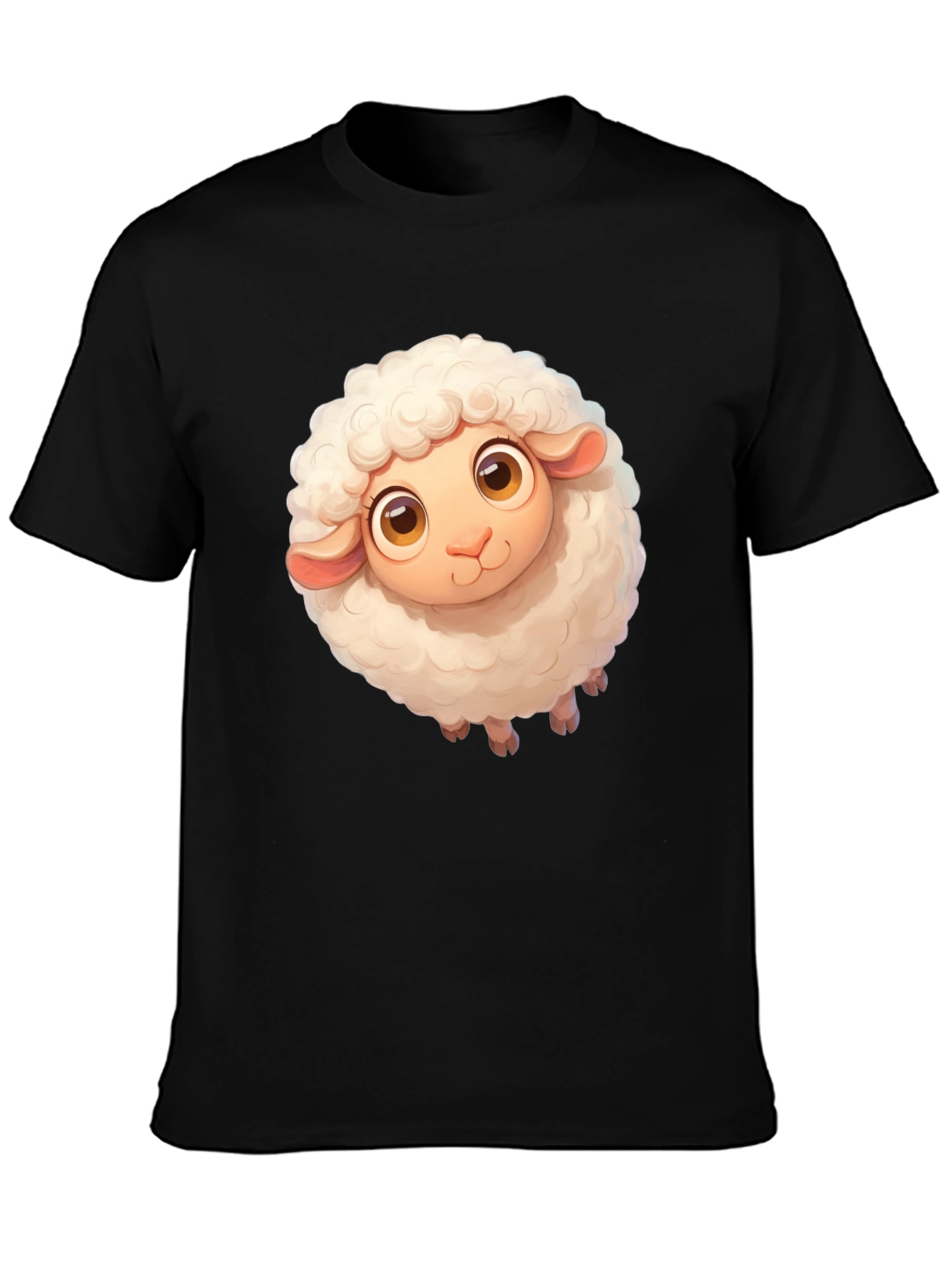 Cute Sheep Graphic Tee - Black Cotton Blend