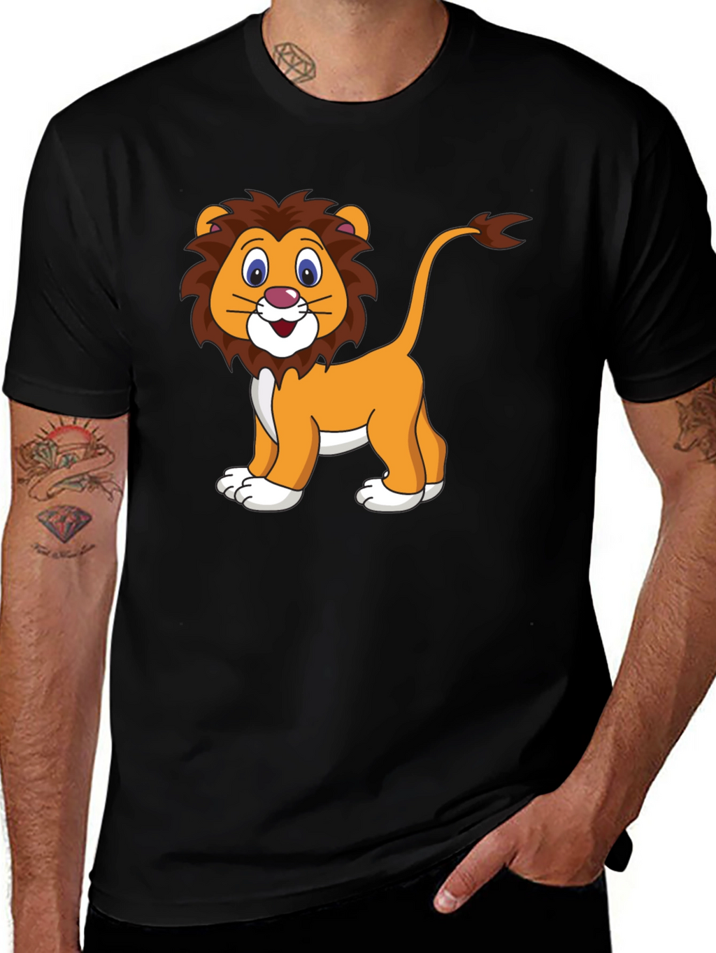 Cartoon Lion Black T-Shirt