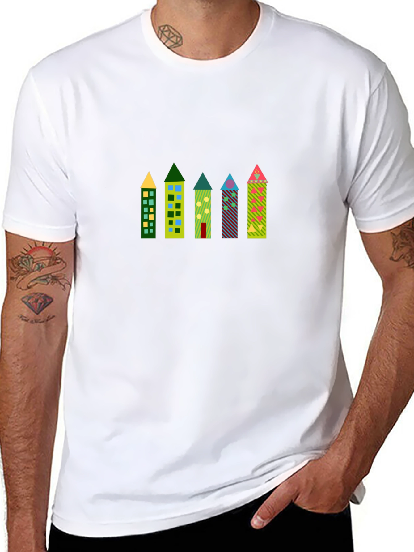 Funky Building Print Black T-Shirt