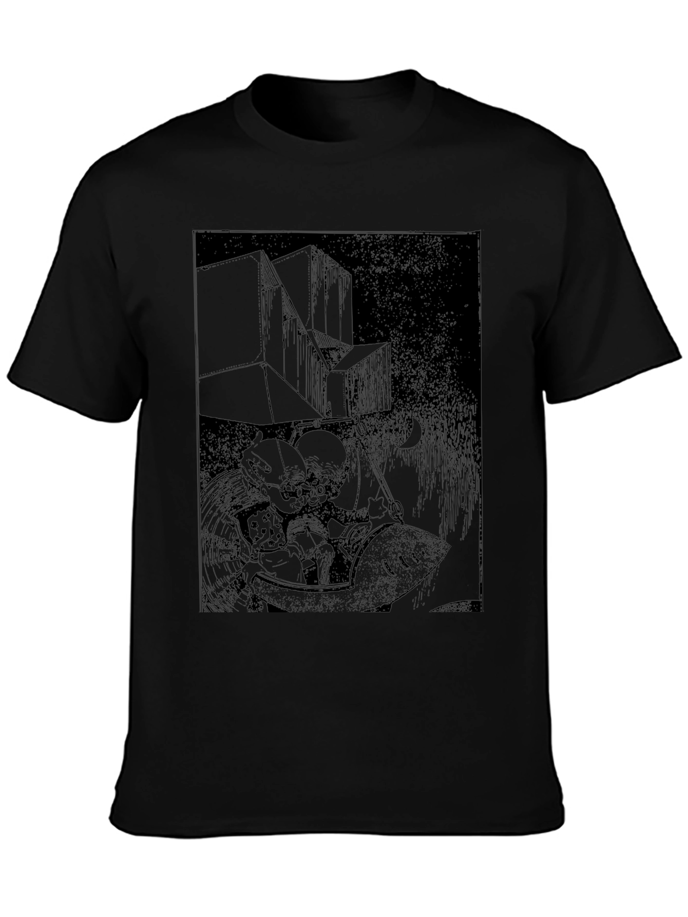 Dark Graphic Print Tee - Unique Black T-Shirt