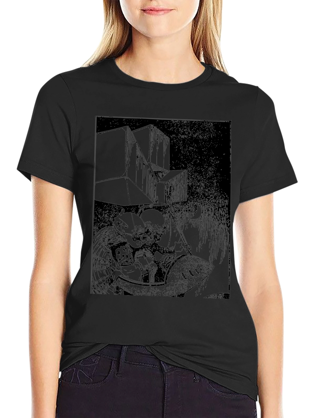 Dark Graphic Print Tee - Unique Black T-Shirt