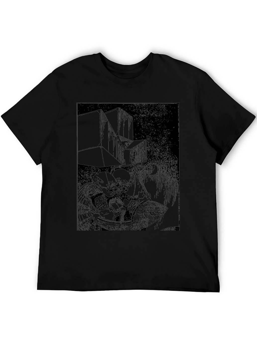 Dark Graphic Print Tee - Unique Black T-Shirt
