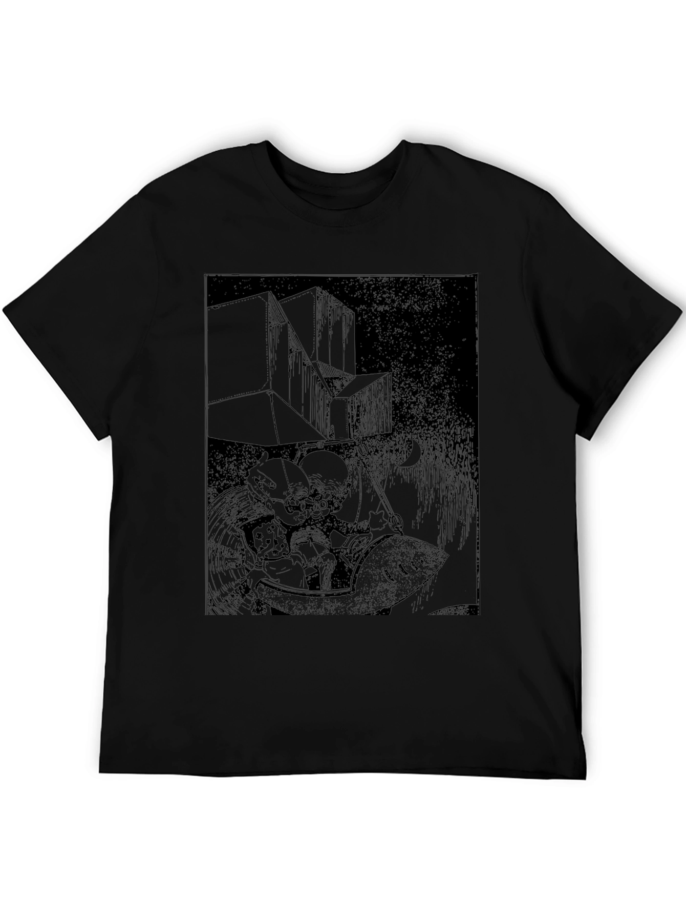 Dark Graphic Print Tee - Unique Black T-Shirt