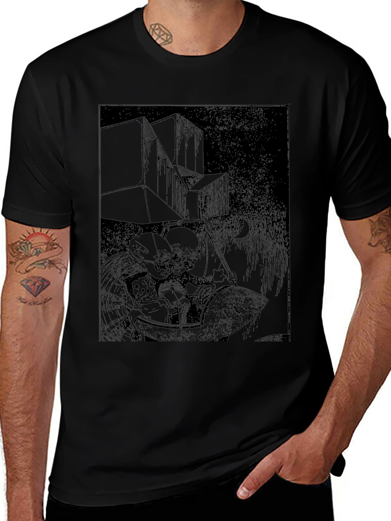Dark Graphic Print Tee - Unique Black T-Shirt