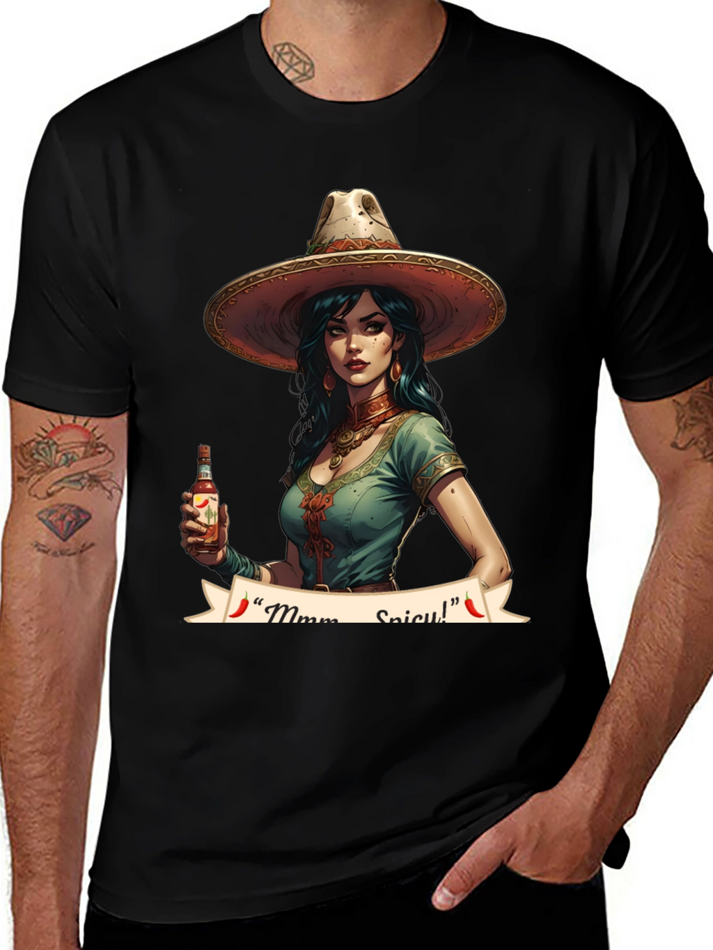 Spicy Senorita Graphic Tee - Black Cotton T-Shirt