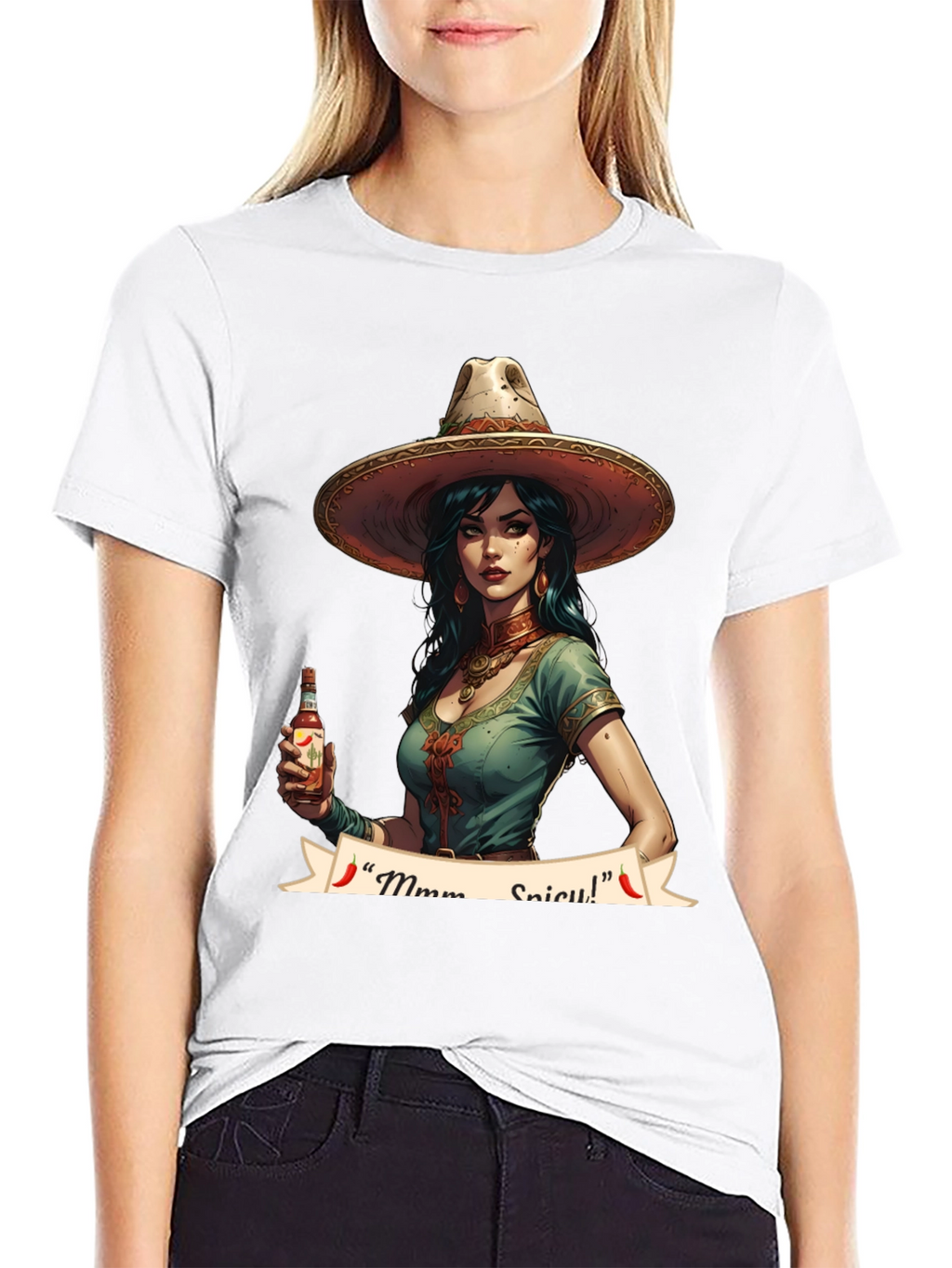 Spicy Senorita Graphic Tee - Black Cotton T-Shirt